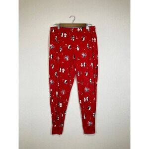 Penguin Pajama Jogger Pants Womens M Red Holiday Christmas